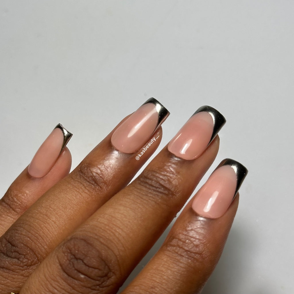 Chrome French Tip Press On Nails