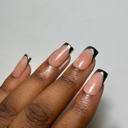 Chrome French Tip Press On Nails