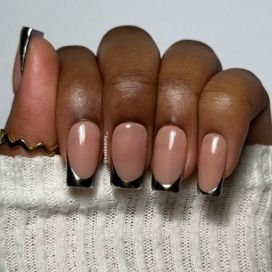 Chrome French Tip Press On Nails